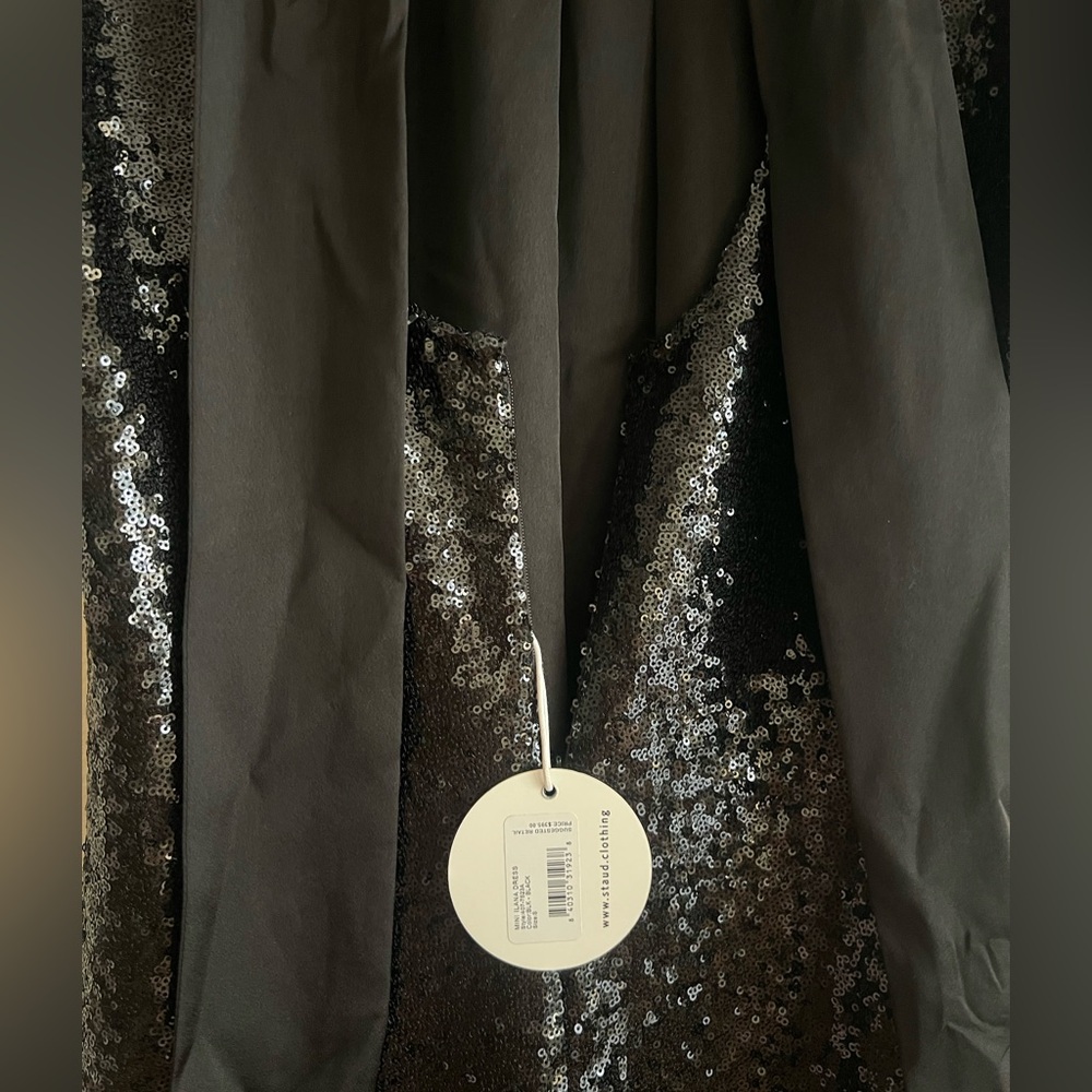 NWT STAUD Black Sequin Mini Ilana Dress Bow Size Small - Picture 6 of 11